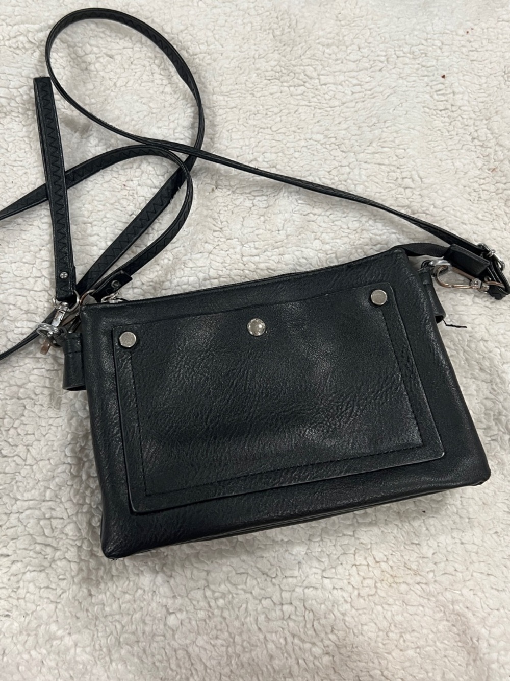 Black Leather Crossbody Bag - Sleek Everyday Shoulder Bag